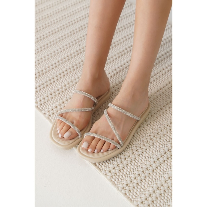 Alba Bej Kadın Taşlı Terlik