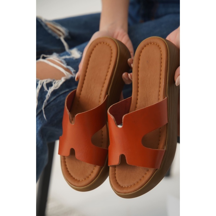 Borlina Kiremit Hakiki Deri Terlik