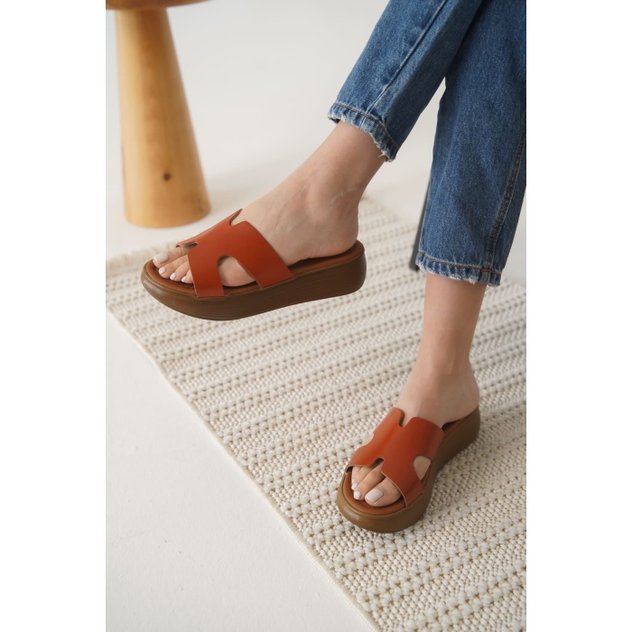 Borlina Kiremit Hakiki Deri Terlik