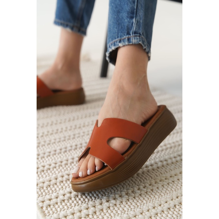 Borlina Kiremit Hakiki Deri Terlik