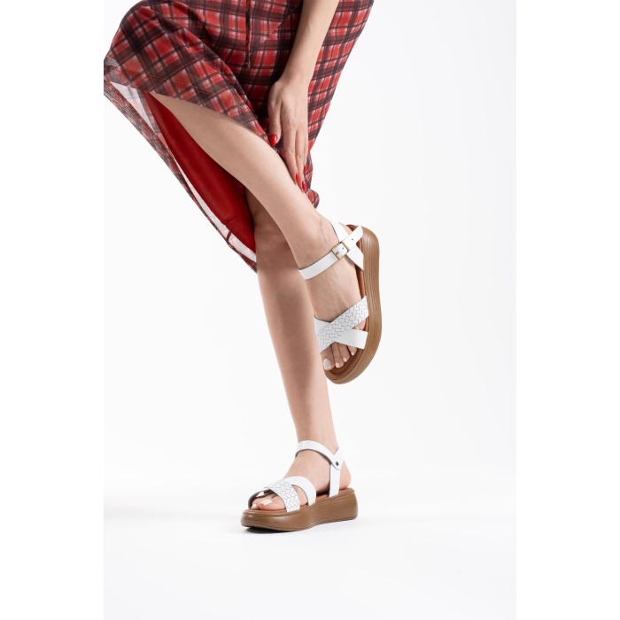 Orwell Beyaz Hakiki Deri Sandalet