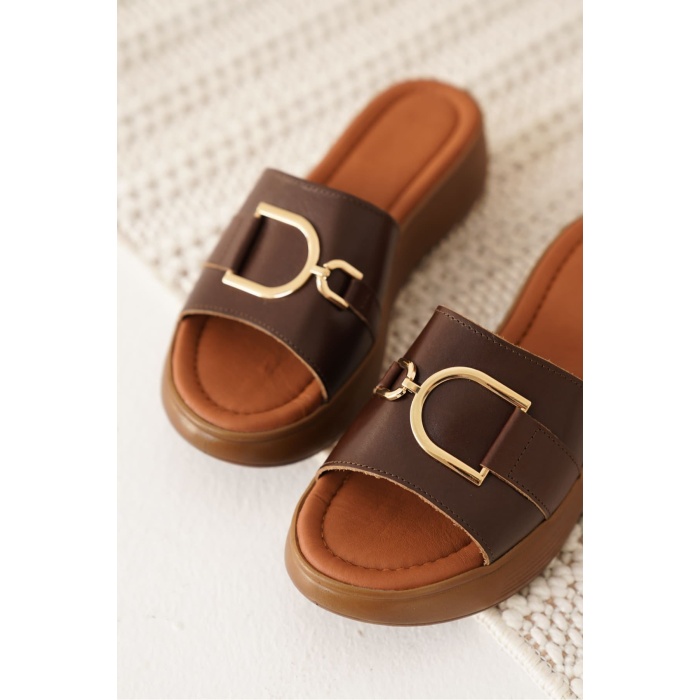 Maria Acı Kahve Hakiki Deri Terlik