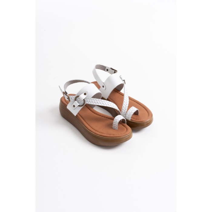 Likya Beyaz Hakiki Deri Sandalet