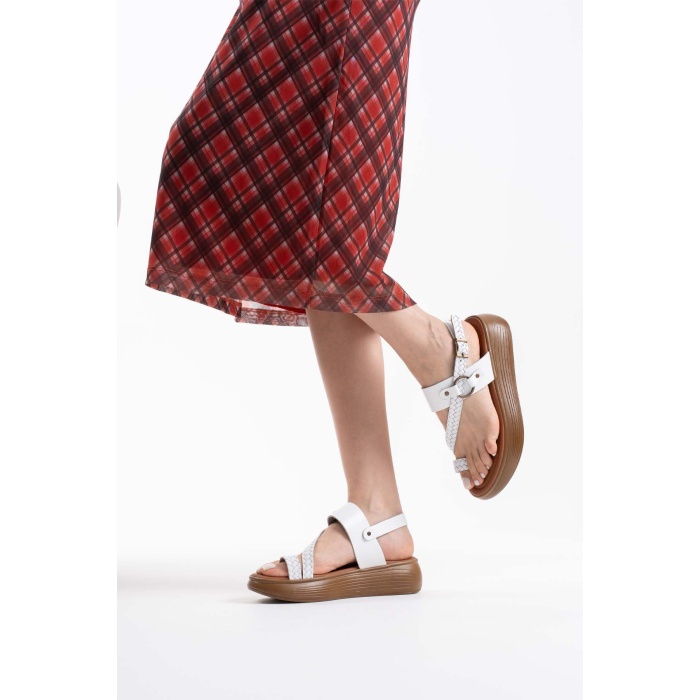 Likya Beyaz Hakiki Deri Sandalet