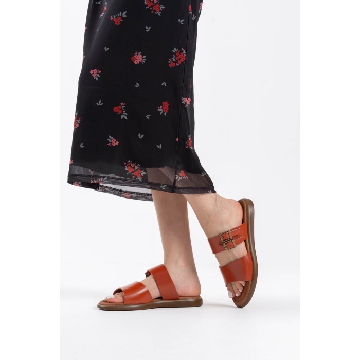 Kares Kiremit Hakiki Deri Terlik