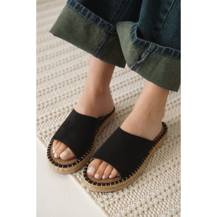 Grey Süet Siyah Kadın Terlik