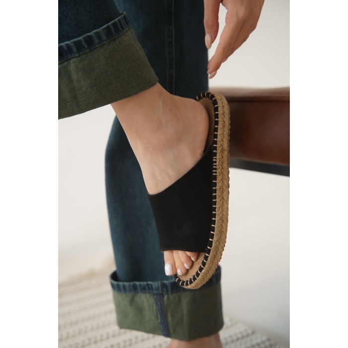 Grey Süet Siyah Kadın Terlik