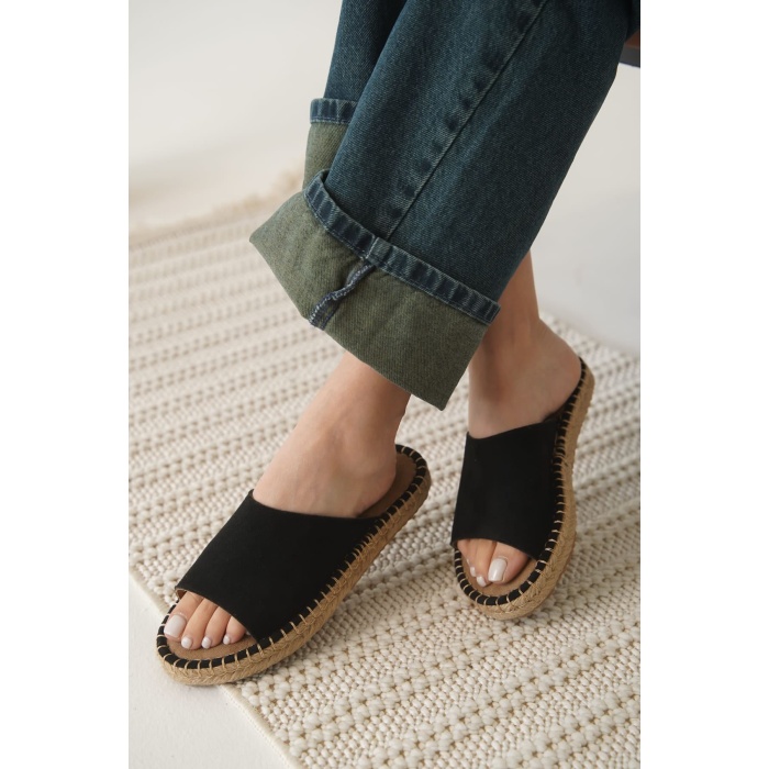 Grey Süet Siyah Kadın Terlik