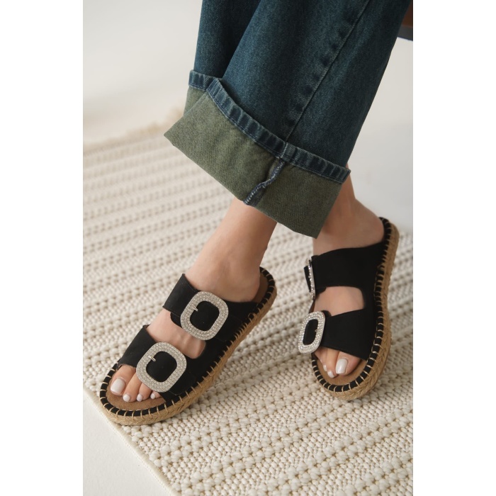 Tyna Süet Siyah Taşlı Kadın Terlik