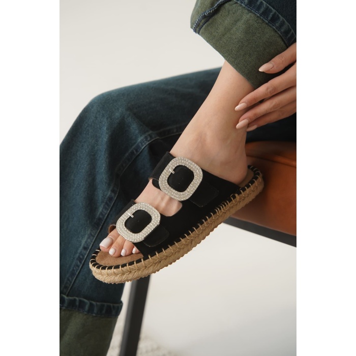 Tyna Süet Siyah Taşlı Kadın Terlik