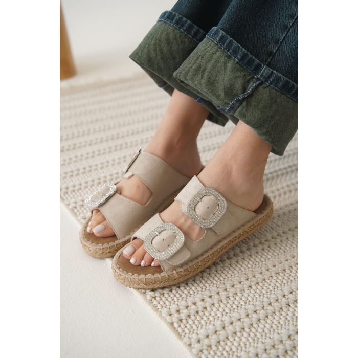 Tyna Süet Bej Taşlı Kadın Terlik