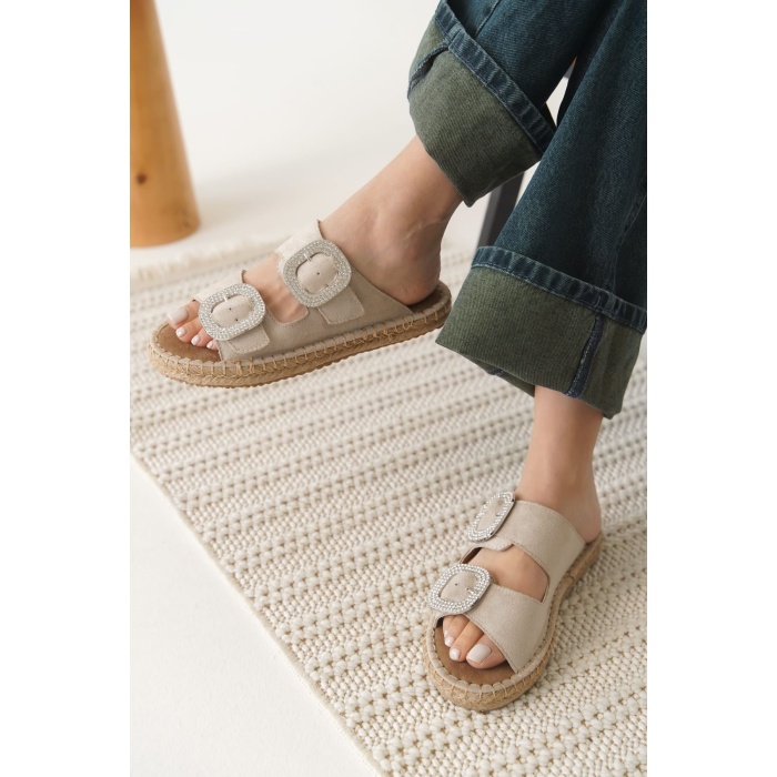 Tyna Süet Bej Taşlı Kadın Terlik