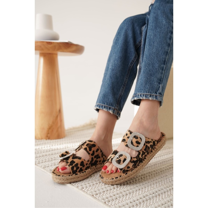 Tyna Süet Leopar Taşlı Kadın Terlik