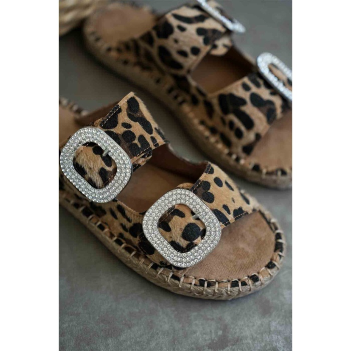 Tyna Süet Leopar Taşlı Kadın Terlik