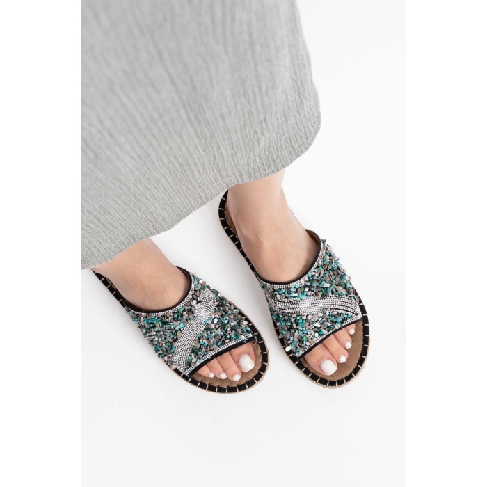 Dennis Kadın Siyah Taş İşlemeli Terlik