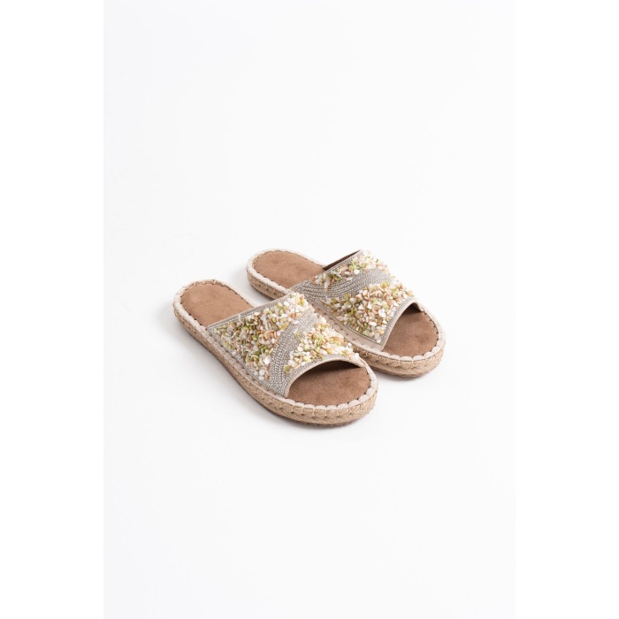 Dennis Kadın Bej Taş İşlemeli Terlik