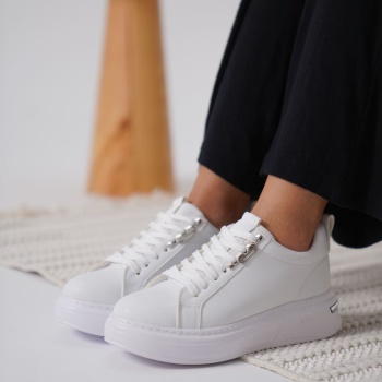 Nova Kadın Gümüş Detaylı Beyaz Sneaker