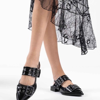 Pony Siyah Rugan Kemer Detaylı Kadın Topuklu Ayakkabı