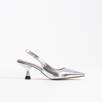 Angelica Kadın Gümüş Kırışık Rugan Topuklu Ayakkabı