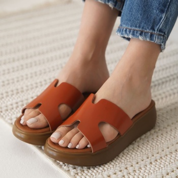 Borlina Kiremit Hakiki Deri Terlik