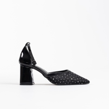 Borie Siyah Tekstil Kumaş Taşlı Kadın Topuklu Ayakkabı