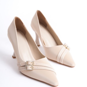 Maya Kadın Bej Saten Topuklu Ayakkabı