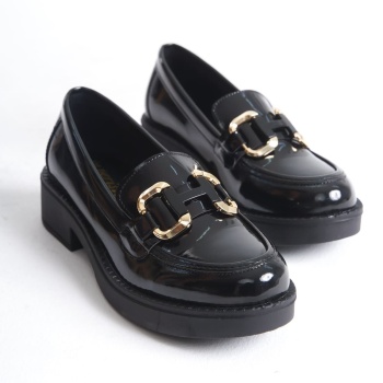 Caro Rugan Siyah Gold Tokalı Kadın Loafer