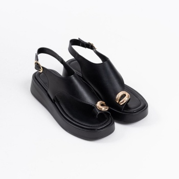 Milena Siyah Cilt Toka Detaylı Sandalet