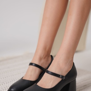 Slay Siyah Cilt Kadın Topuklu Ayakkabı