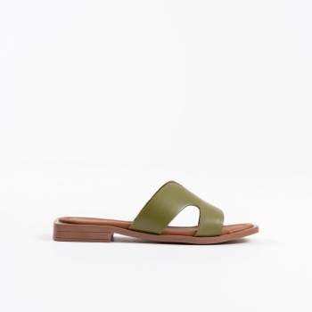 Fergei Haki Yeşili Hakiki Deri Terlik