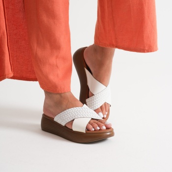 Fayn Beyaz Hakiki Deri Terlik