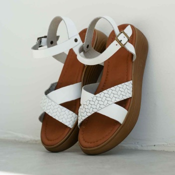 Orwell Beyaz Hakiki Deri Sandalet