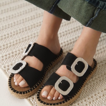 Tyna Süet Siyah Taşlı Kadın Terlik