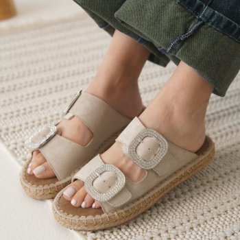 Tyna Süet Bej Taşlı Kadın Terlik