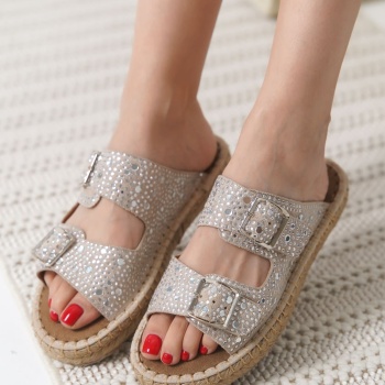 Tyna Süet Gri Taşlı Kadın Terlik