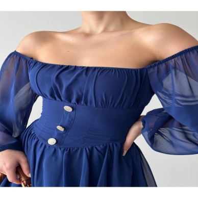 Düğme Detaylı Mini Şifon Elbise