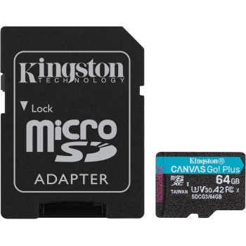 Kingston 64GB microSDXC Canvas Go Plus 170R A2 U3 V30 Card + ADP Hafıza Kartı | SDCG3/64GB