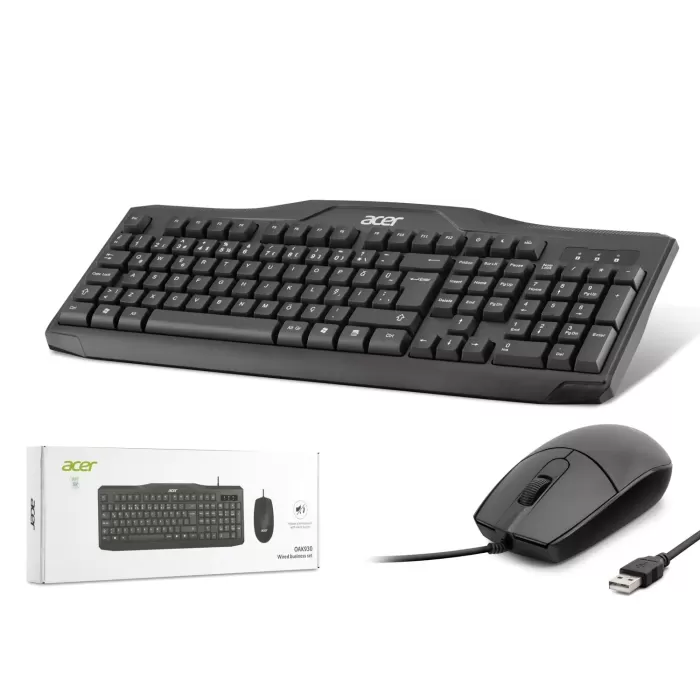 Acer OAK-930 Kablolu Sessiz Tuşlu Klavye Moue Set Siyah (Klavye 1,40Cm/Mouse 1.60Cm Kablo)