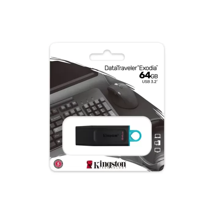 Kingston DTX/64GB 64GB USB3.2 Gen 1 DataTraveler Exodia (Black + Teal) Flash Bellek