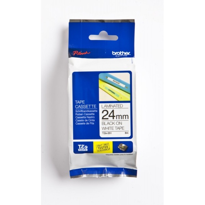 Brother TZE-251 24 mm Beyaz Üzeri Siyah Laminasyonlu Etiket