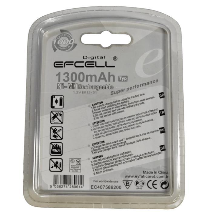 Efcell 1300 Mah Kalın Pil Şarjlı (Teşhir Ürünü)