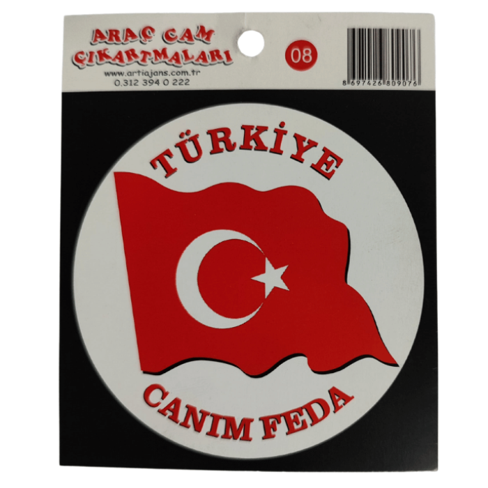 Araç Cam Çıkartma 8 (Yuvarlak Bayrak TÜRKİYE CANIM FEDA)