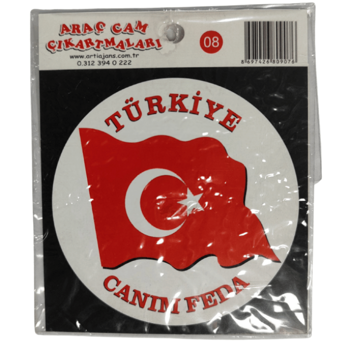 Araç Cam Çıkartma 8 (Yuvarlak Bayrak TÜRKİYE CANIM FEDA)