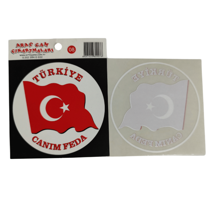 Araç Cam Çıkartma 8 (Yuvarlak Bayrak TÜRKİYE CANIM FEDA)