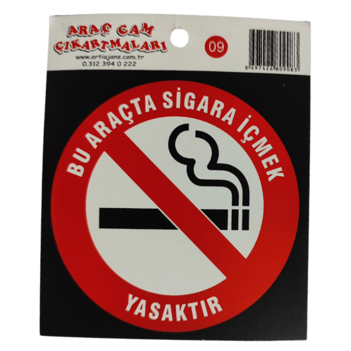 Araç Cam Çıkartma 9 (Yuvarlak Bu Araçta Sigara İçmek Yasaktır)