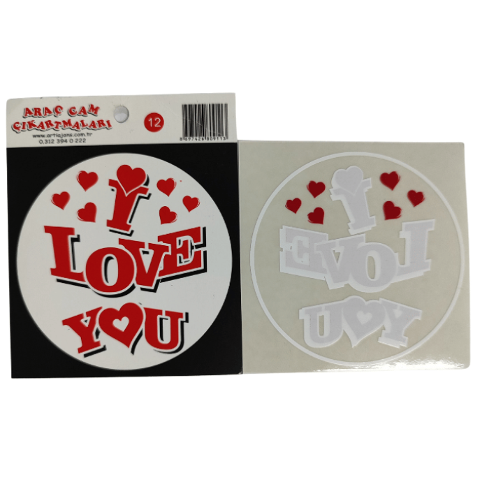 Araç Cam Çıkartma 12 (Yuvarlak I LOVE YOU)