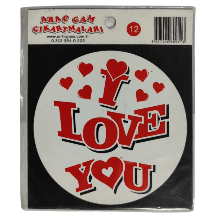 Araç Cam Çıkartma 12 (Yuvarlak I LOVE YOU)