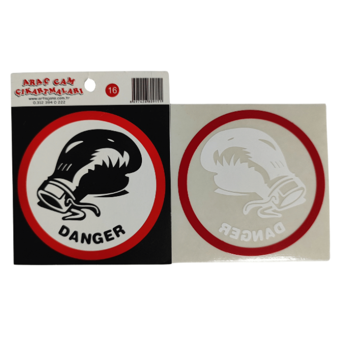 Araç Cam Çıkartma 16 (Yuvarlak YUMRUK DANGER YAZILI)