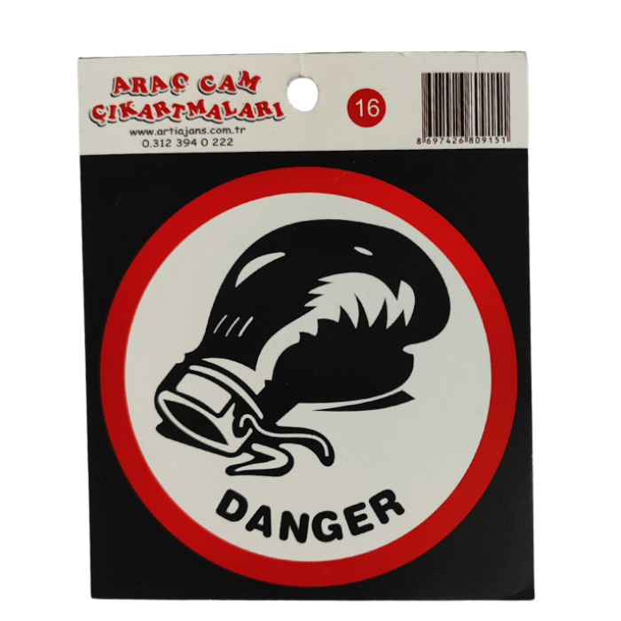 Araç Cam Çıkartma 16 (Yuvarlak YUMRUK DANGER YAZILI)