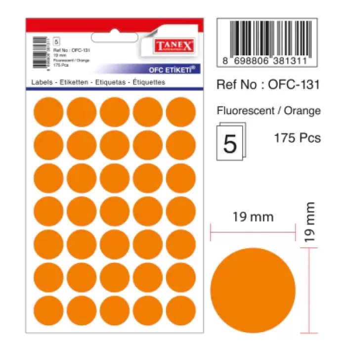 Tanex Florasan OFC-131 Turuncu Ofis Etiketi 19MM